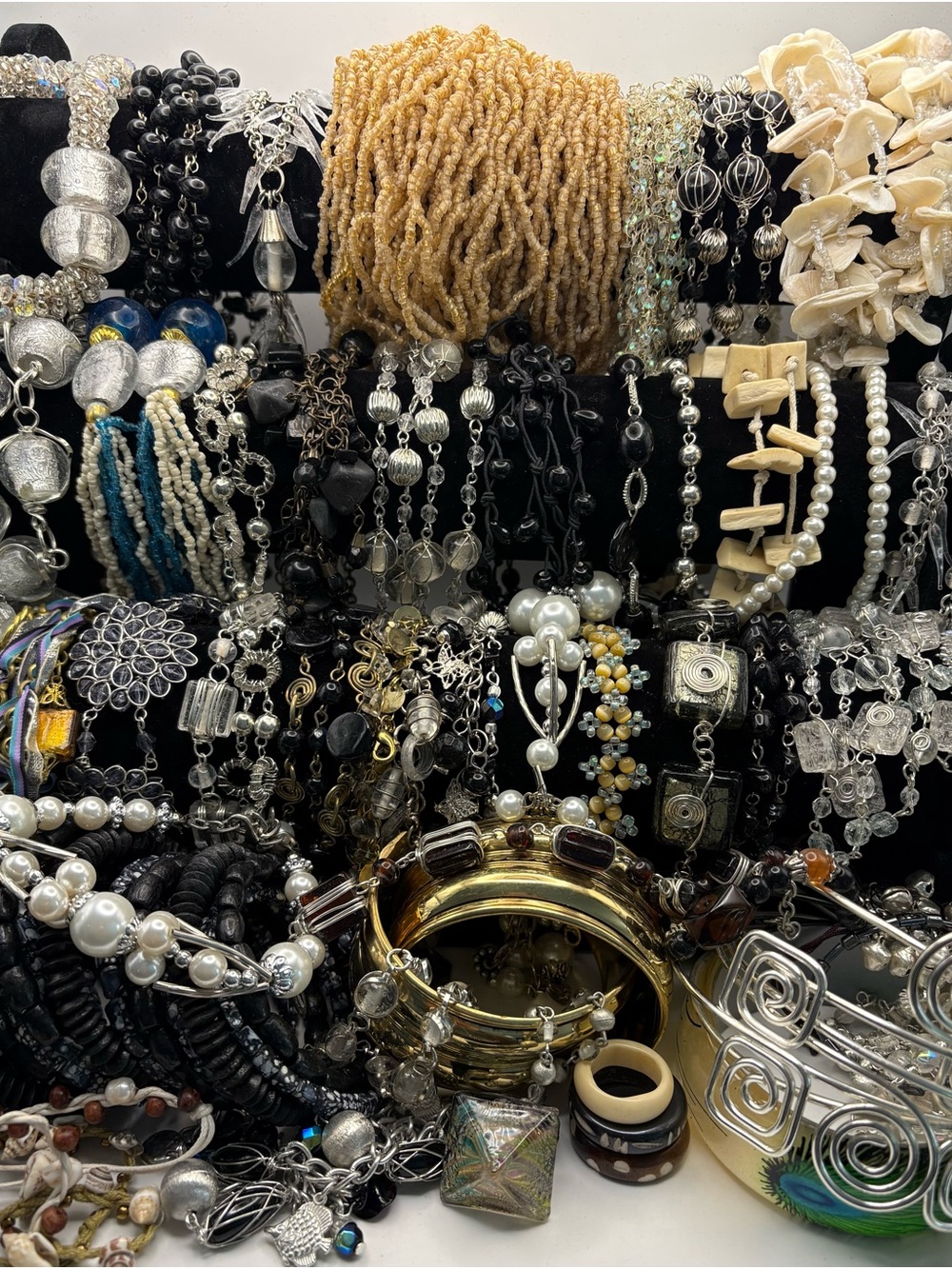 60 piece Bohemian jewelry lot glass beads necklaces bracelets cuffs